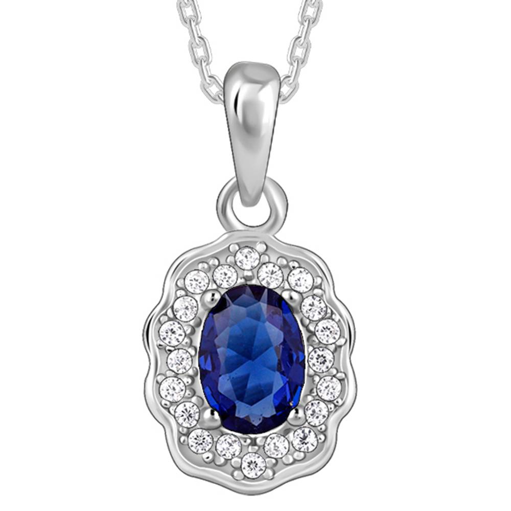 Silver Royal Halo Pendant With Link Chain : PD02642