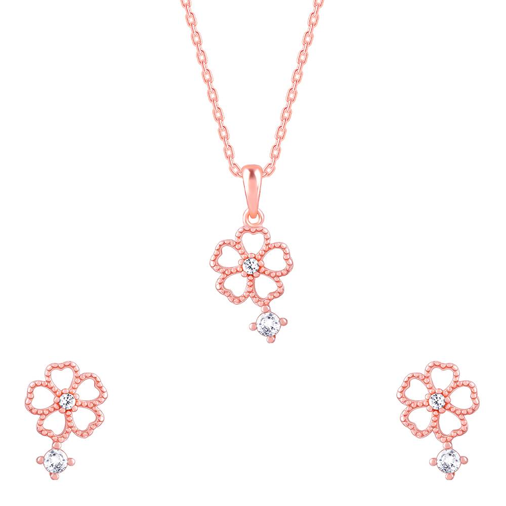 Giva 925 Silver Rose Gold Floral Desire Set| Gifts For Women And Girls | With Certificate Of Authenticity And : PD02644ER02813