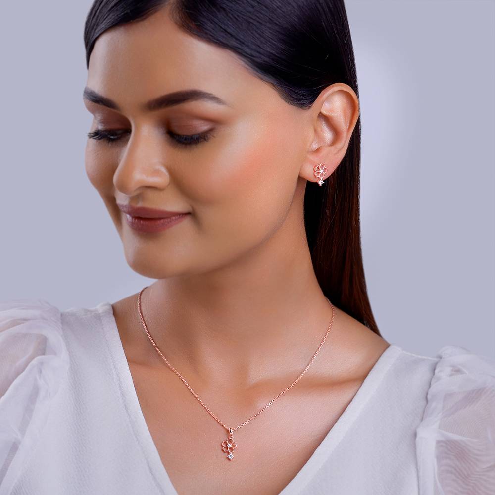 Giva 925 Silver Rose Gold Floral Desire Set| Gifts For Women And Girls | With Certificate Of Authenticity And : PD02644ER02813