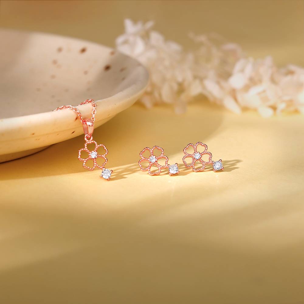 Giva 925 Silver Rose Gold Floral Desire Set| Gifts For Women And Girls | With Certificate Of Authenticity And : PD02644ER02813