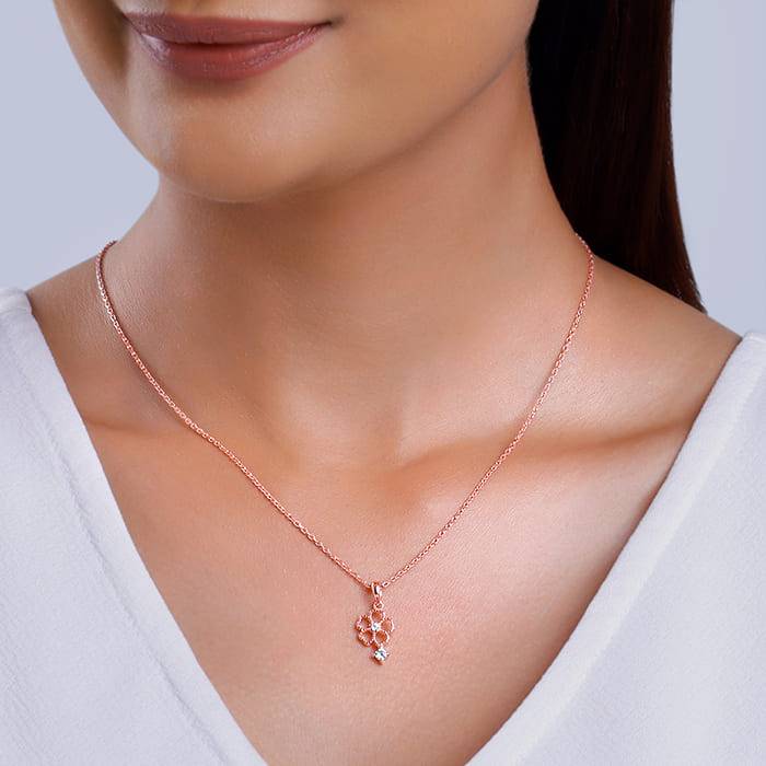 Rose Gold Floral Desire Pendant With Link Chain : PD02644