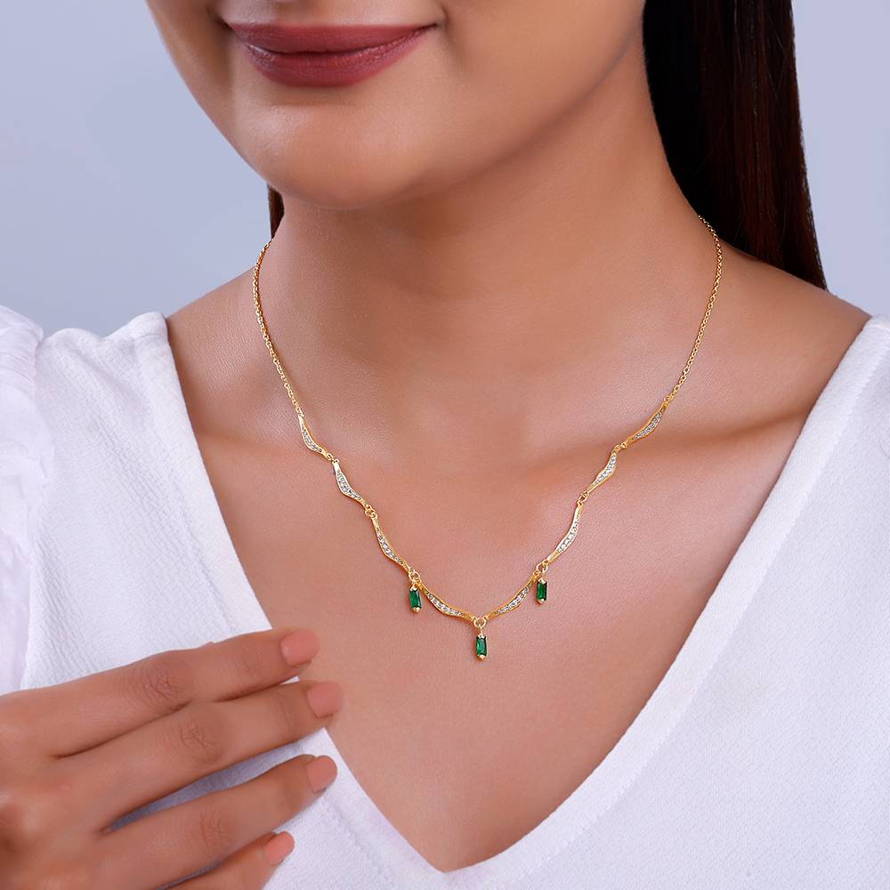 925 Silver Golden Emerald Tranquility Necklace| Pendant To Gift Women & Girls : PD02652