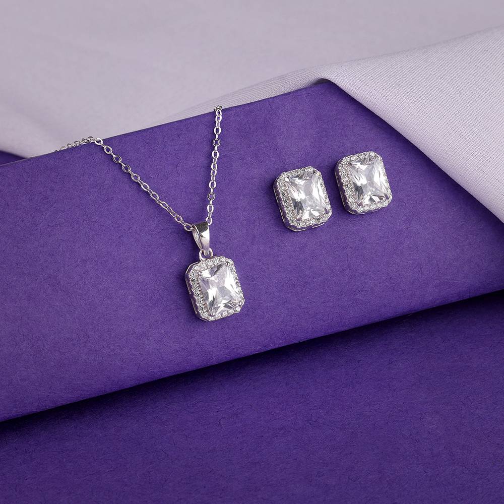 925 Silver Radiant Square Set : PD02692ER02971