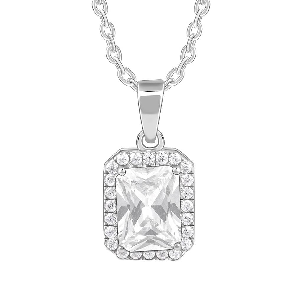 925 Silver Radiant Square Pendant With Link Chain : PD02692
