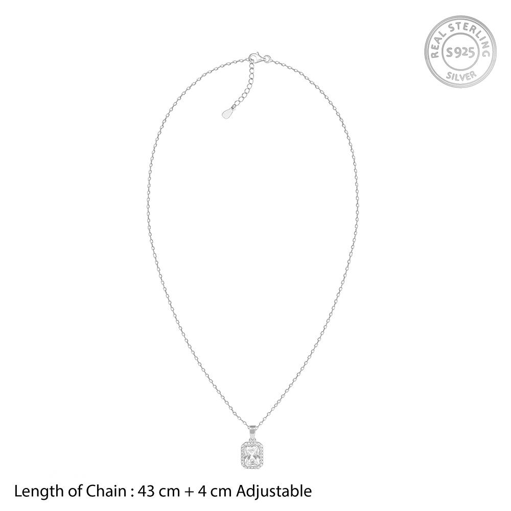 925 Silver Radiant Square Pendant With Link Chain : PD02692
