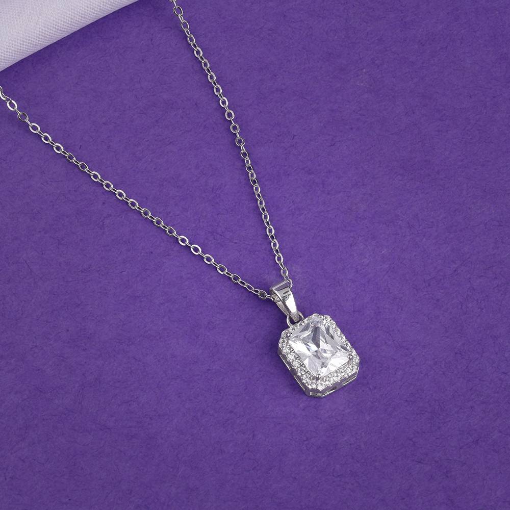925 Silver Radiant Square Pendant With Link Chain : PD02692