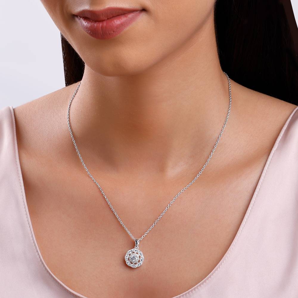 925 Silver Dahlia Bloom Pendant With Link Chain : PD02695