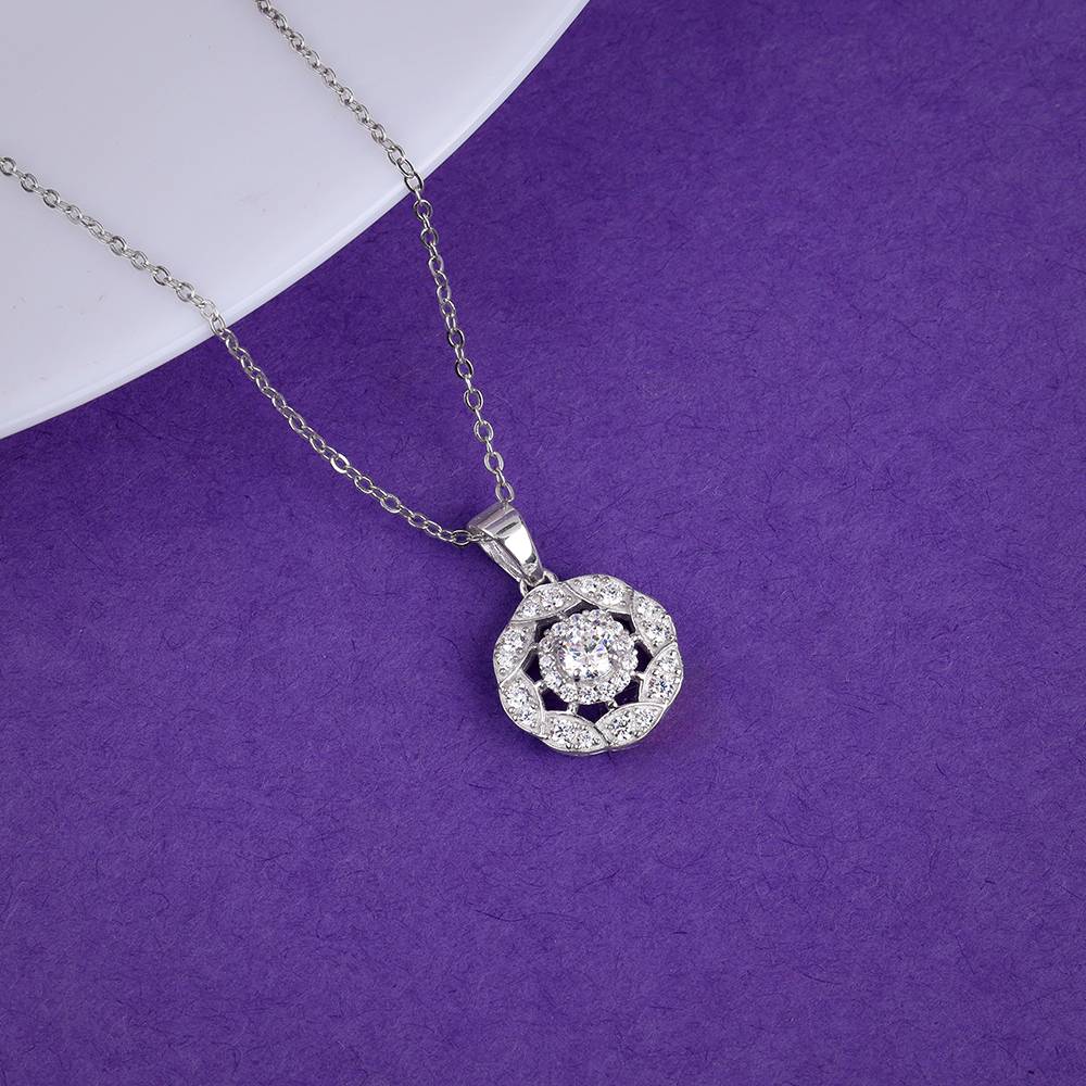 925 Silver Dahlia Bloom Pendant With Link Chain : PD02695