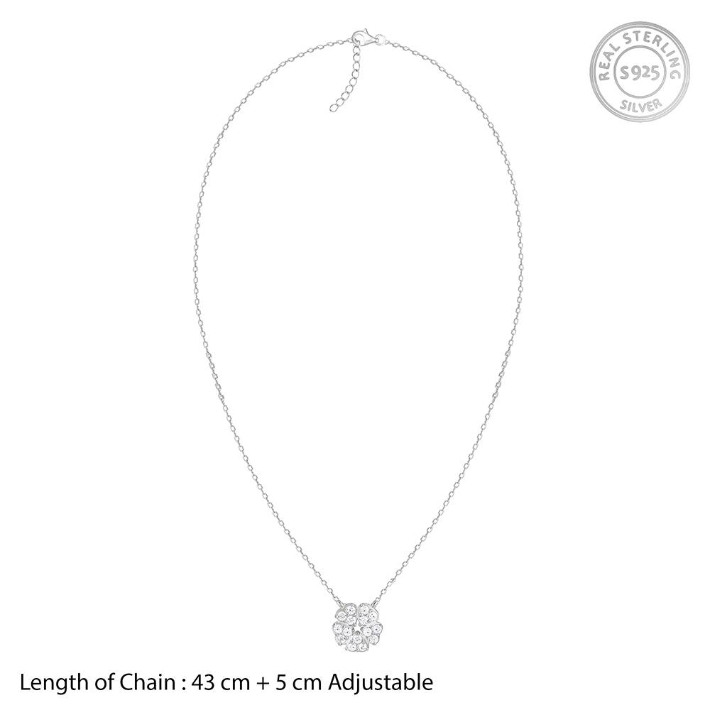 Silver Floral Star Pendant With Link Chain : PD02702