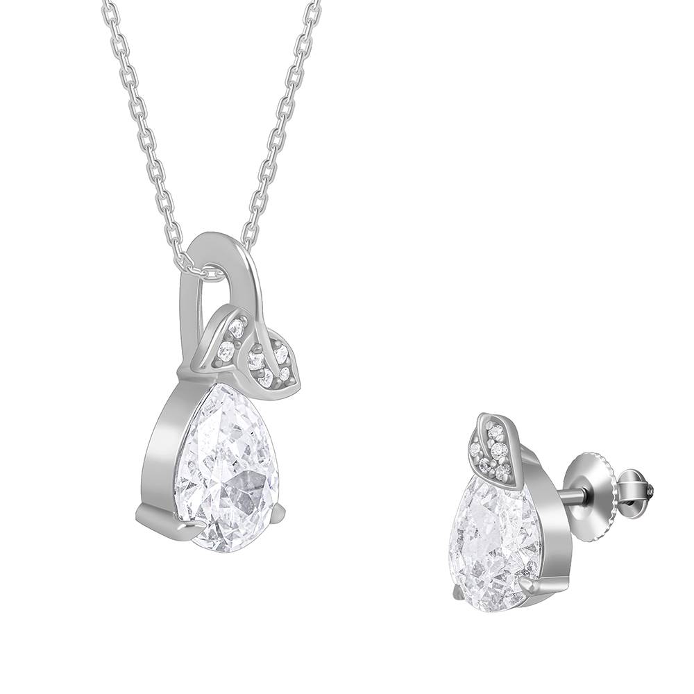 925 Silver Leafy Teardrop Set : PD02706ER02973