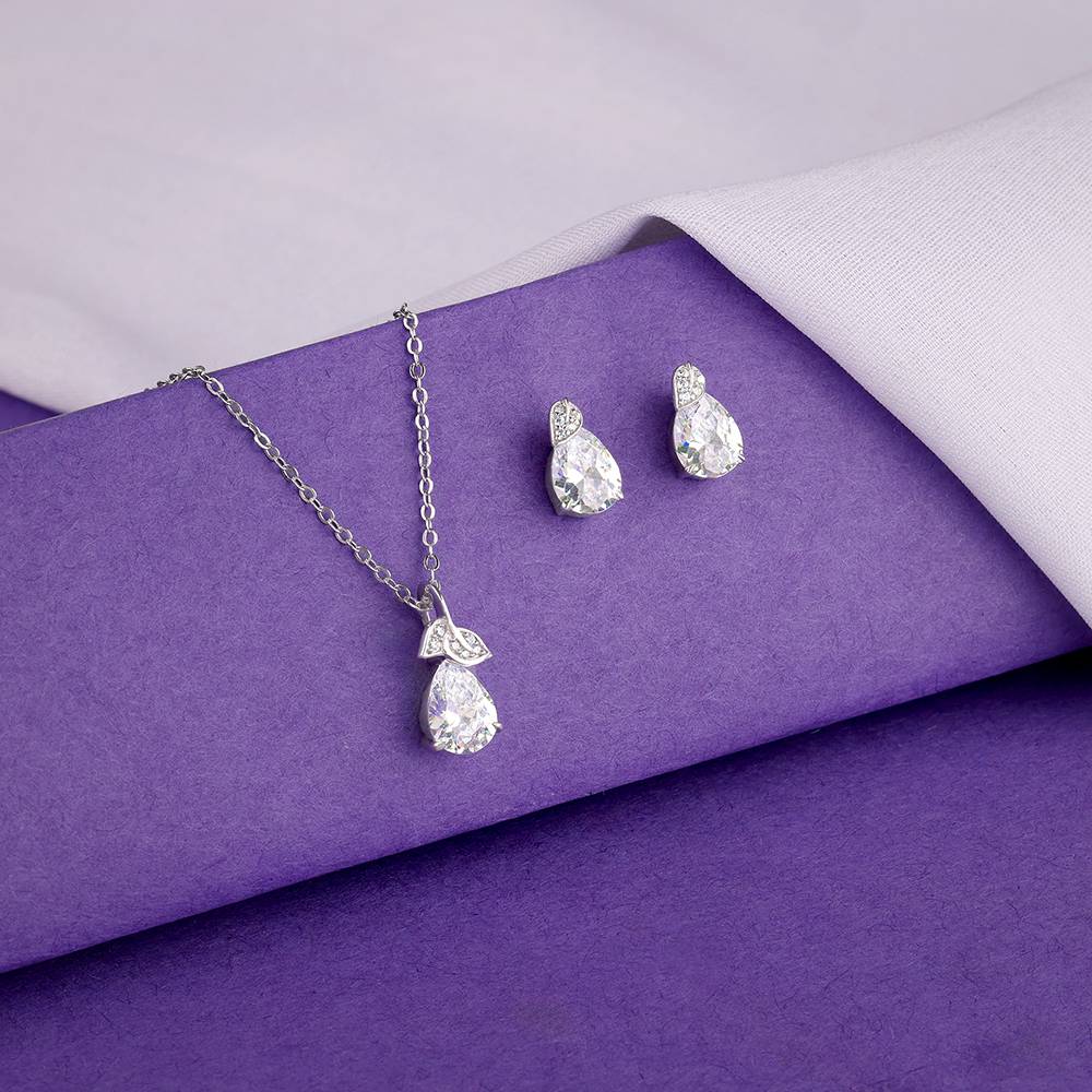 925 Silver Leafy Teardrop Set : PD02706ER02973