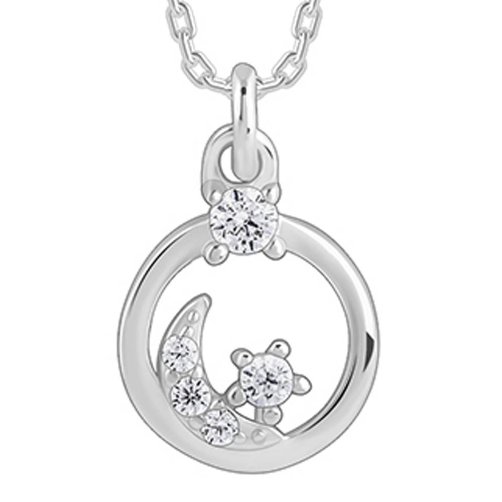 Silver Shining Moon Pendant With Link Chain : PD02708
