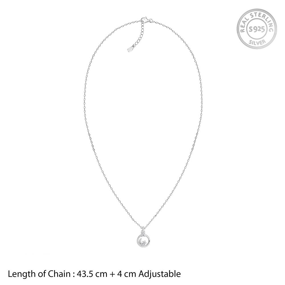 Silver Shining Moon Pendant With Link Chain : PD02708