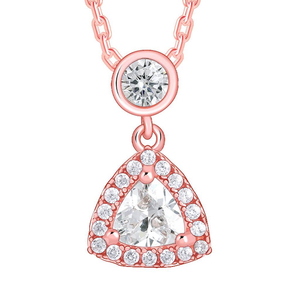 Rose Gold Tirangular Halo Pendant With Link Chain : PD02710