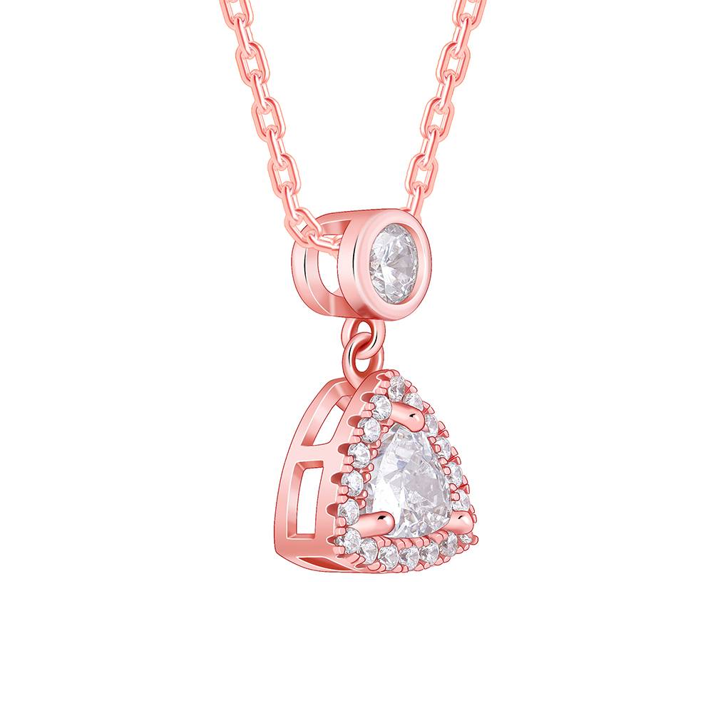 Rose Gold Tirangular Halo Pendant With Link Chain : PD02710