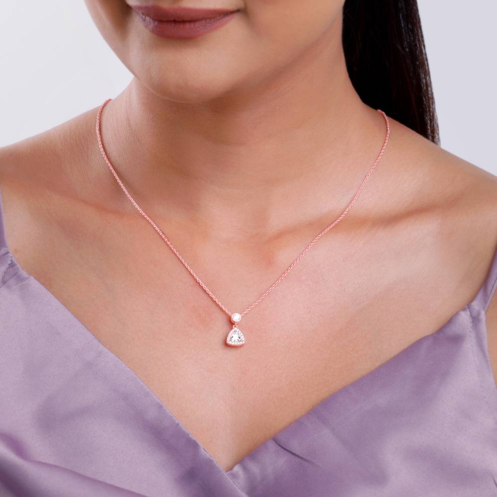 Rose Gold Tirangular Halo Pendant With Link Chain : PD02710