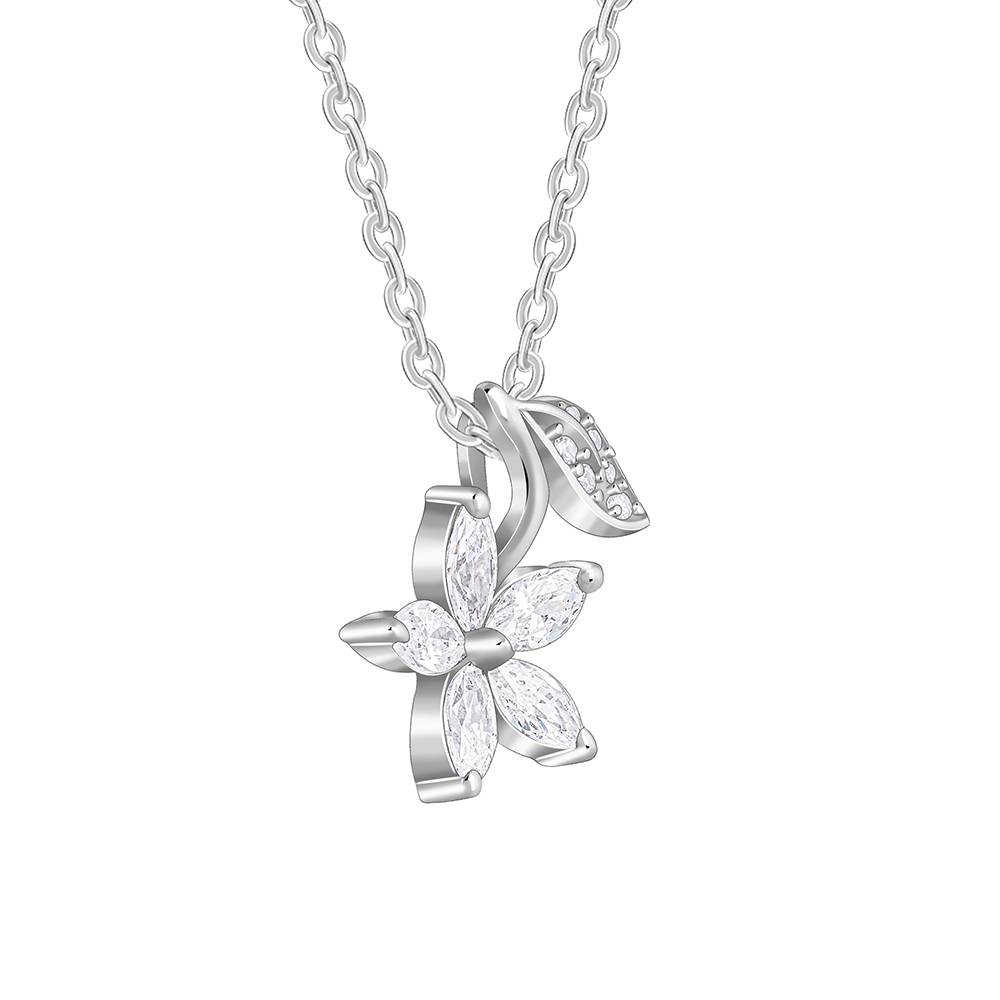 Silver Classic Floral Pendant With Link Chain : PD02712