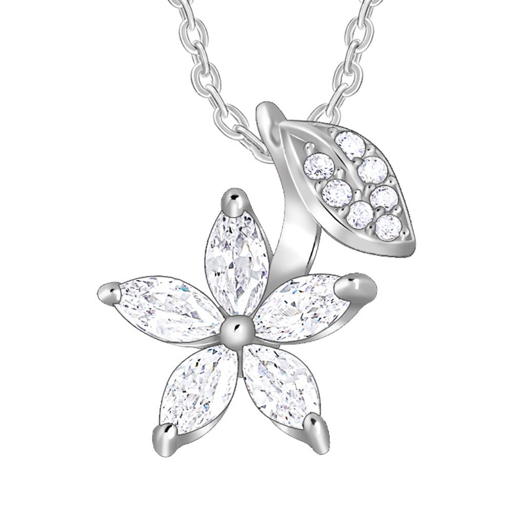 Silver Classic Floral Pendant With Link Chain : PD02712