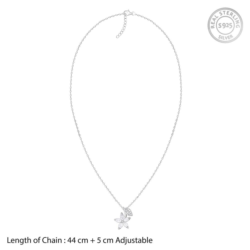 Silver Classic Floral Pendant With Link Chain : PD02712