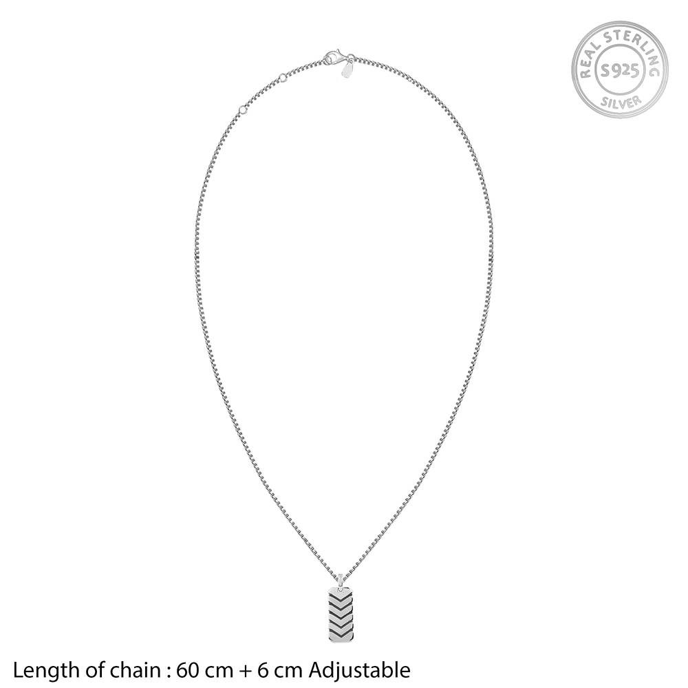 925 Oxidised Silver Retro Pendant With Box Chain : PD02728