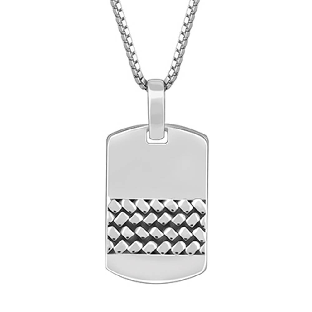 925 Oxidised Silver Modern Rectangular Pendant With Box Chain : PD02729