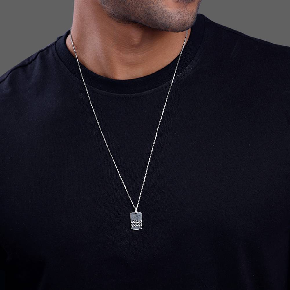 925 Oxidised Silver Modern Rectangular Pendant With Box Chain : PD02729