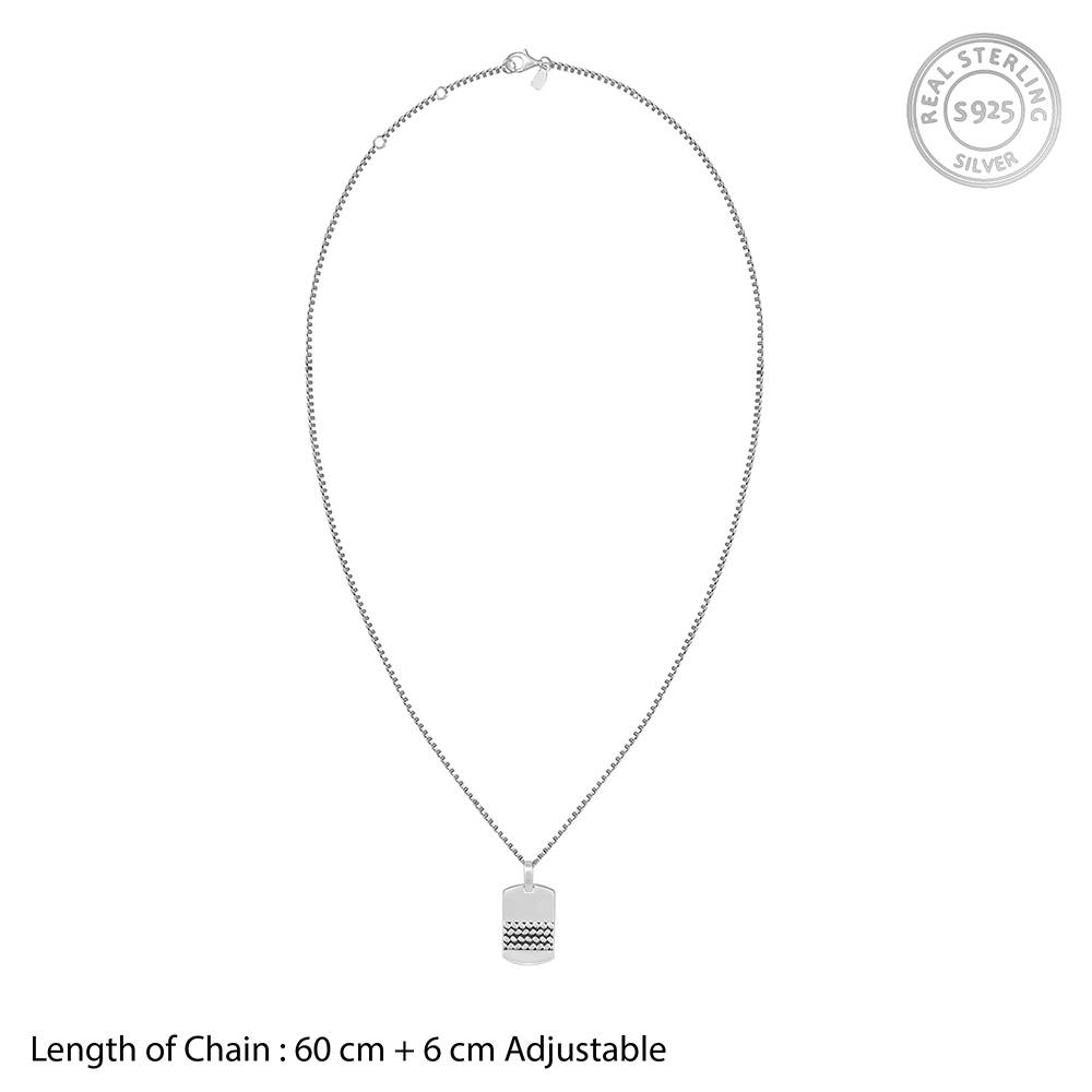 925 Oxidised Silver Modern Rectangular Pendant With Box Chain : PD02729