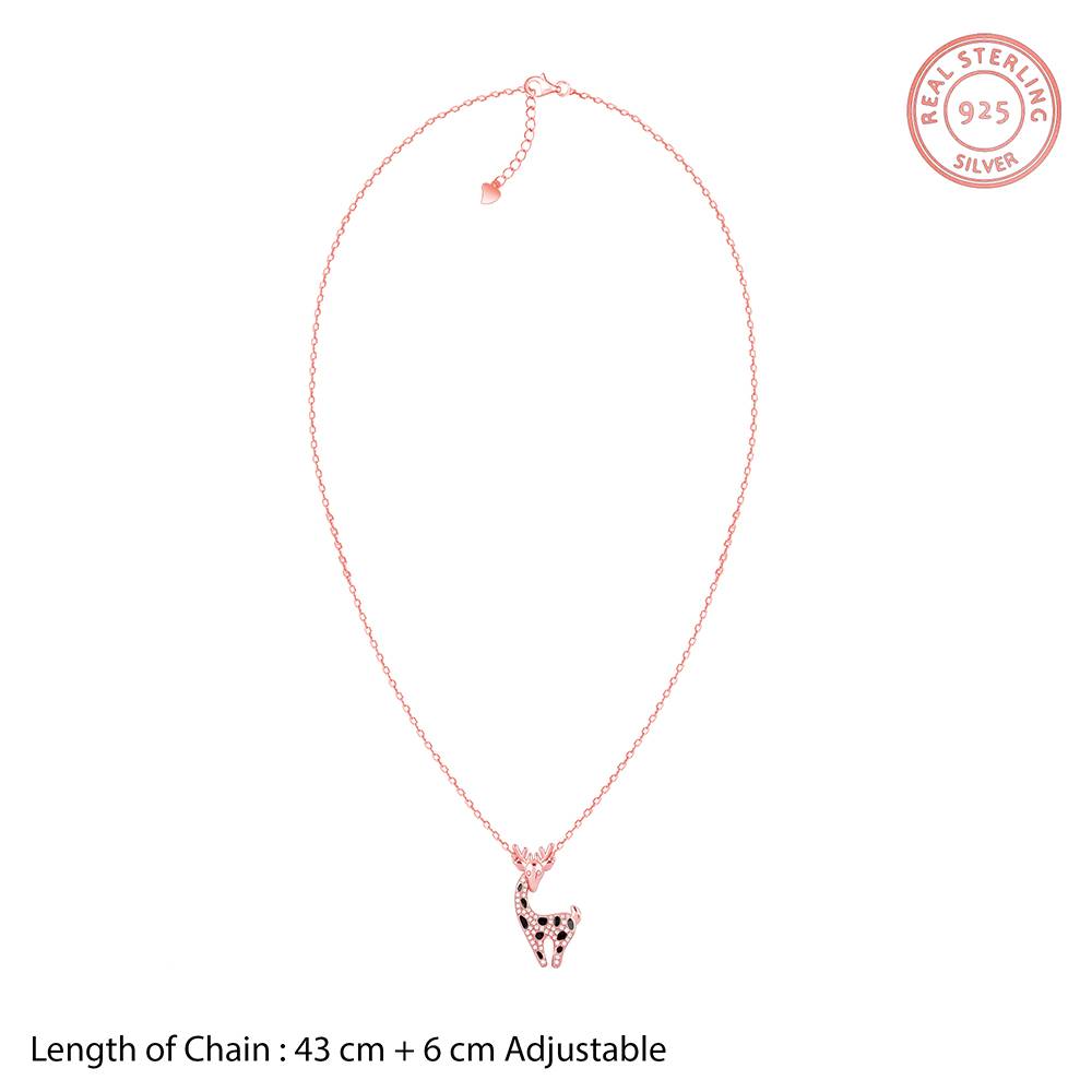 Giva 925 Silver Rose Gold Giraffe Pendant With Link Chain| Necklace To Gift Women & Girls | With Certificate Of Auth : PD02742