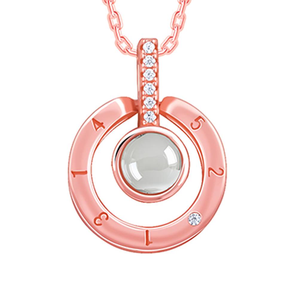925 Silver Rose Gold Sparkling Circle Pendant With Link Chain : PD02778