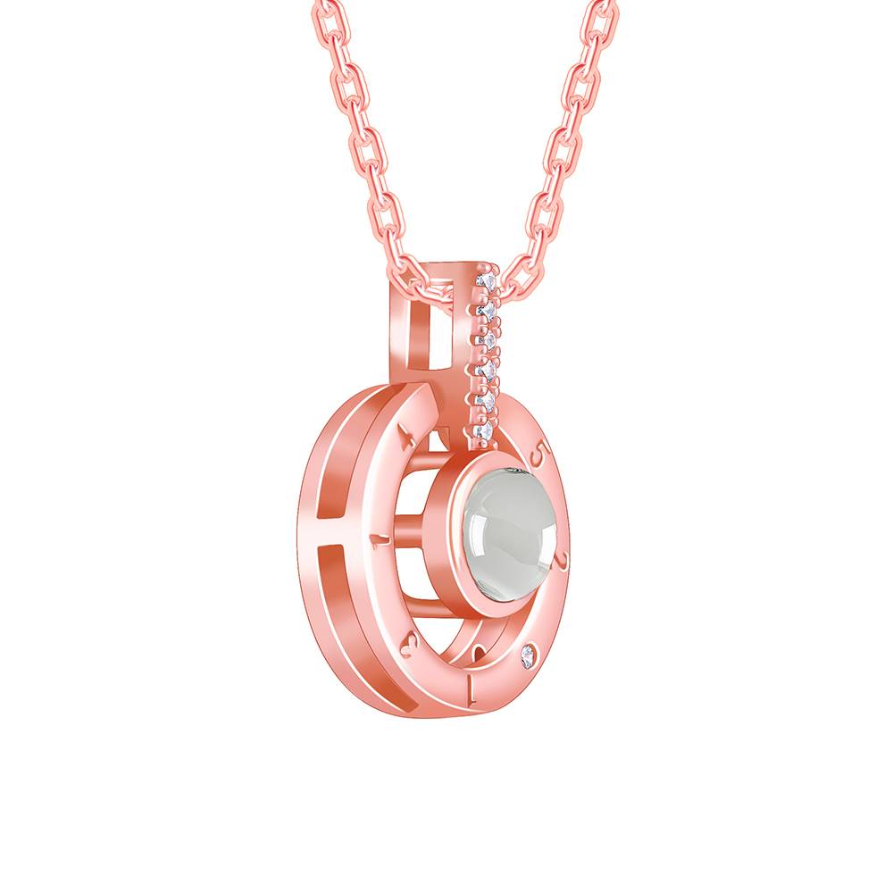 925 Silver Rose Gold Sparkling Circle Pendant With Link Chain : PD02778