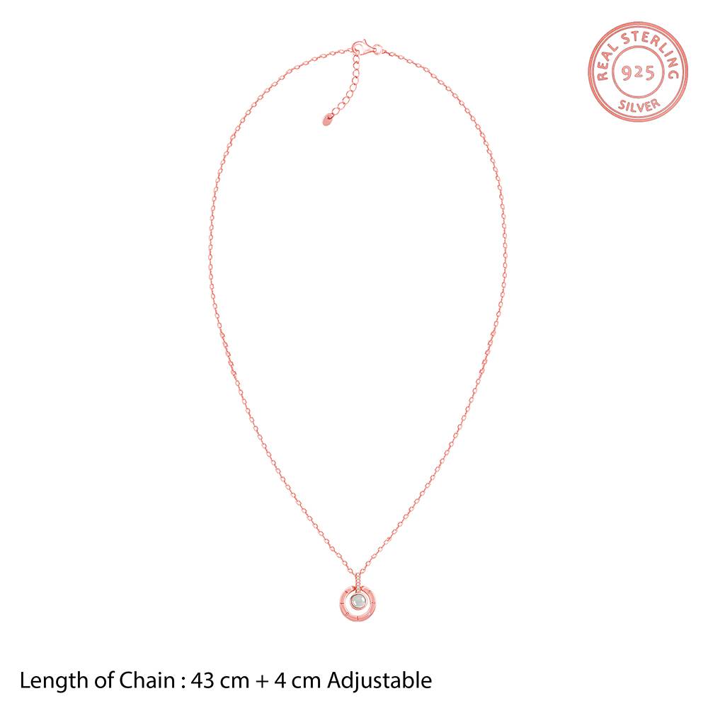 925 Silver Rose Gold Sparkling Circle Pendant With Link Chain : PD02778