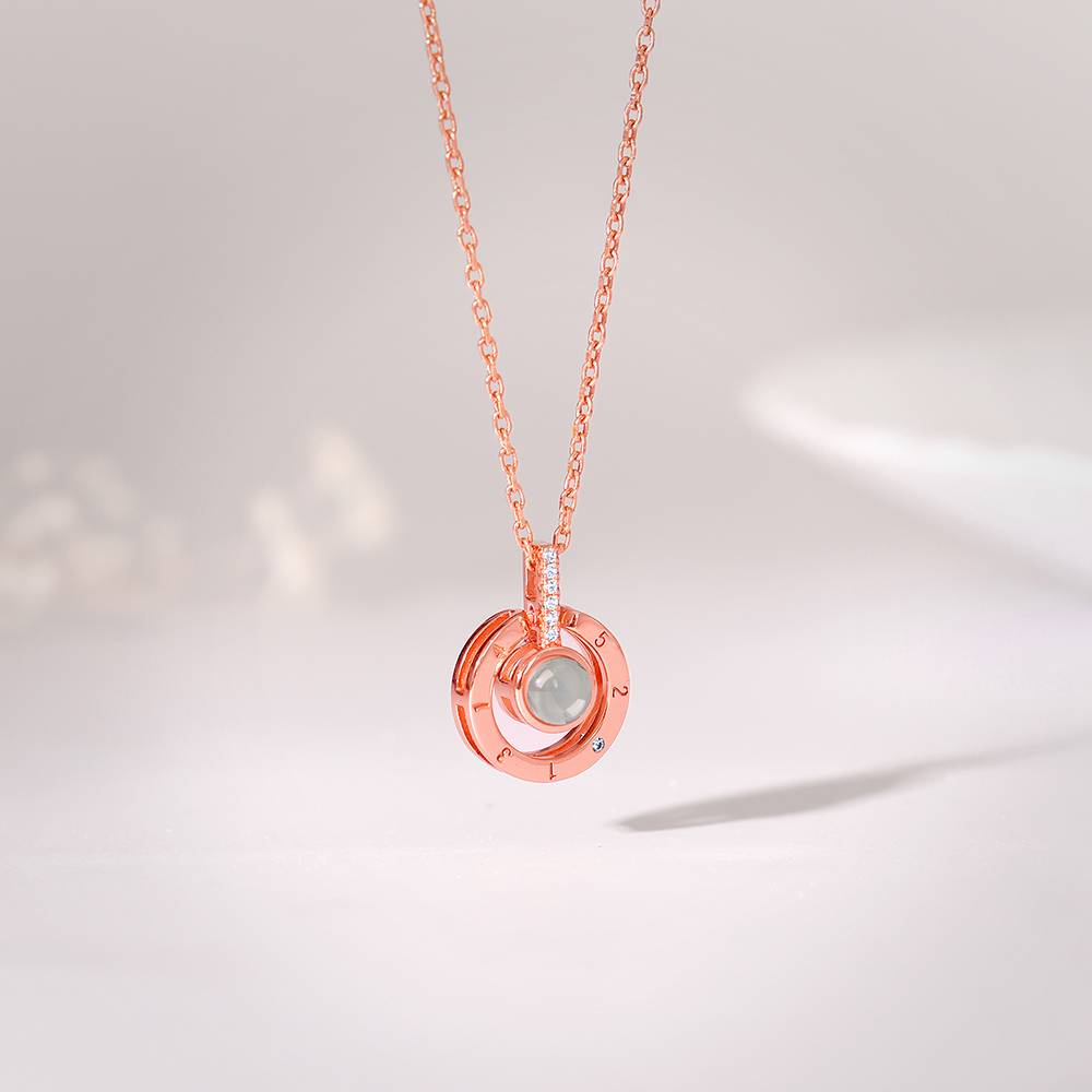 925 Silver Rose Gold Sparkling Circle Pendant With Link Chain : PD02778
