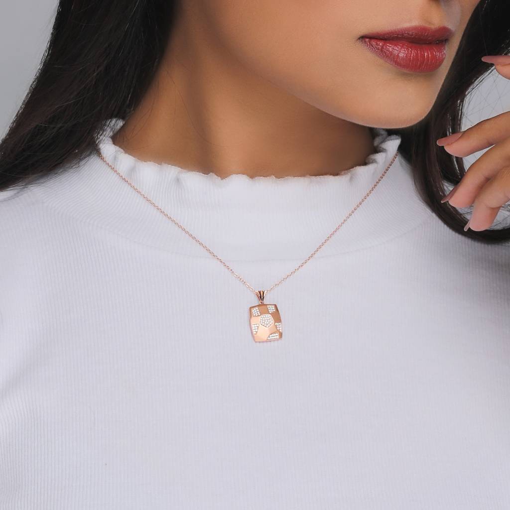 Giva 925 Sterling Silver Matte Rose Gold Geometric Rectangle Pendant| Necklace To Gift Wom : PD0278