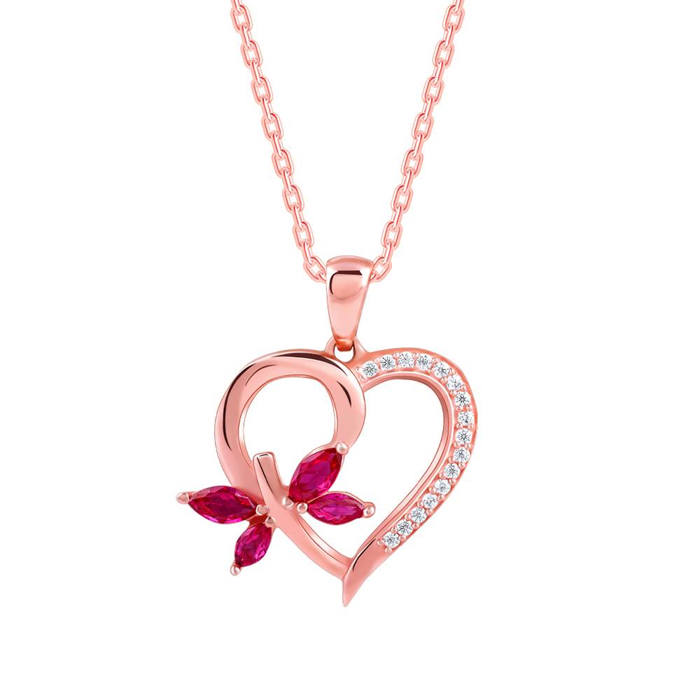 925 Silver Rose Gold Petal Heart Pendant With Link Chain : PD02794