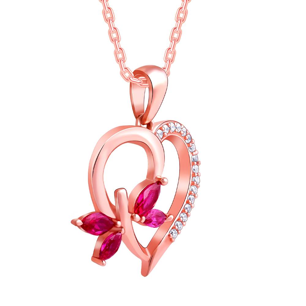 925 Silver Rose Gold Petal Heart Pendant With Link Chain : PD02794