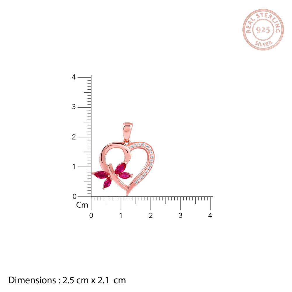 925 Silver Rose Gold Petal Heart Pendant With Link Chain : PD02794