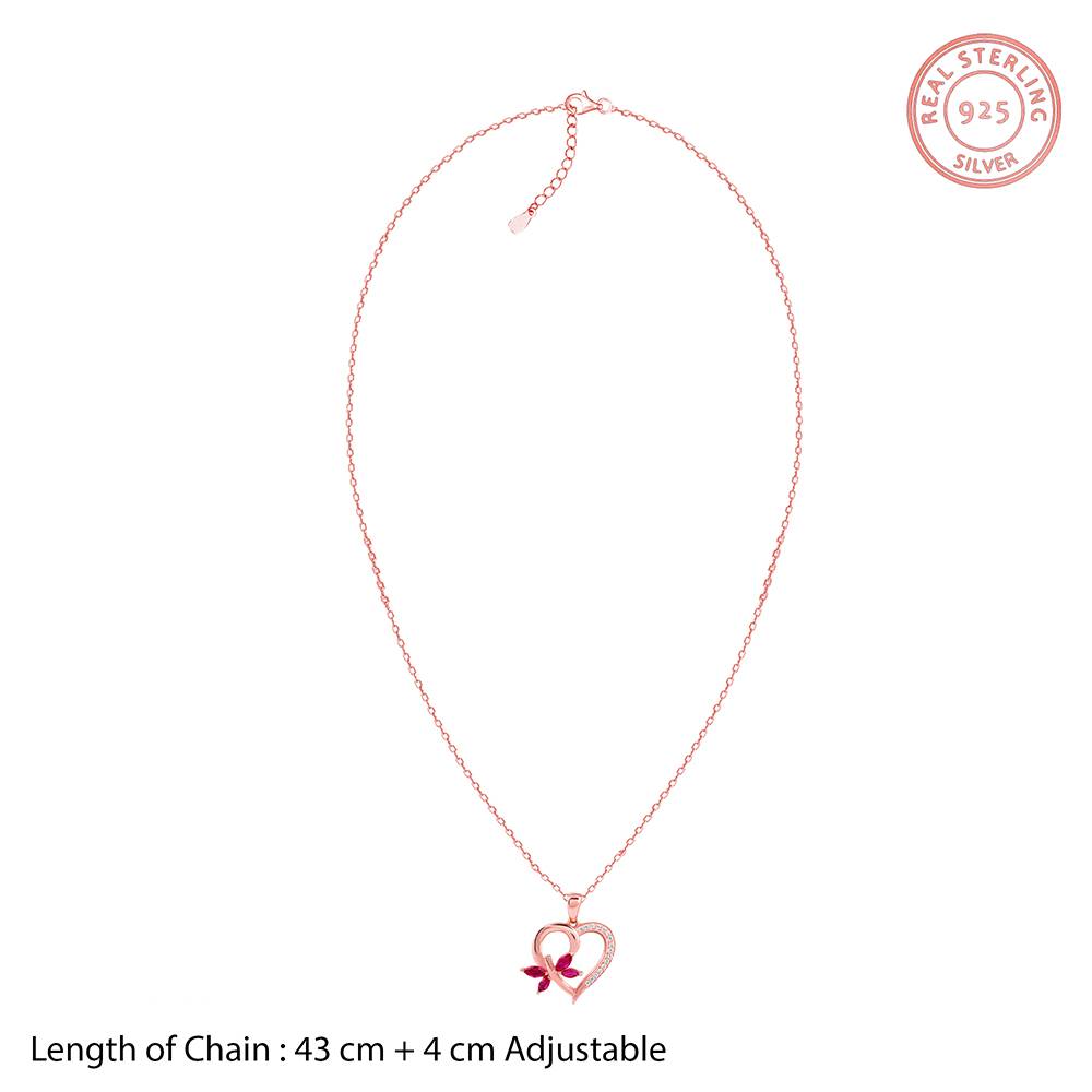 925 Silver Rose Gold Petal Heart Pendant With Link Chain : PD02794