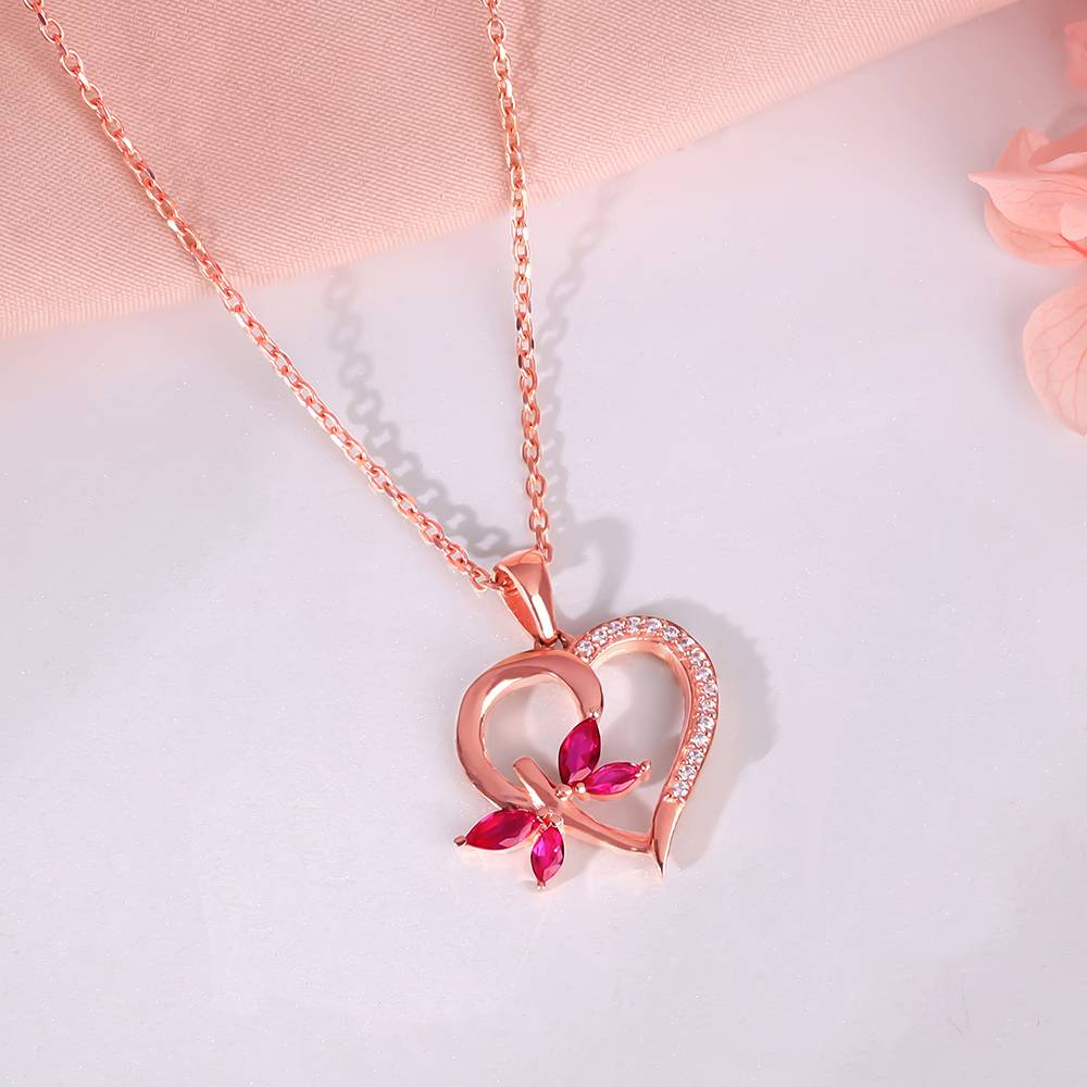 925 Silver Rose Gold Petal Heart Pendant With Link Chain : PD02794