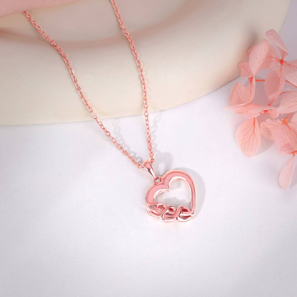 925 Silver Rose Gold All Hearts Pendant With Link Chain : PD02797
