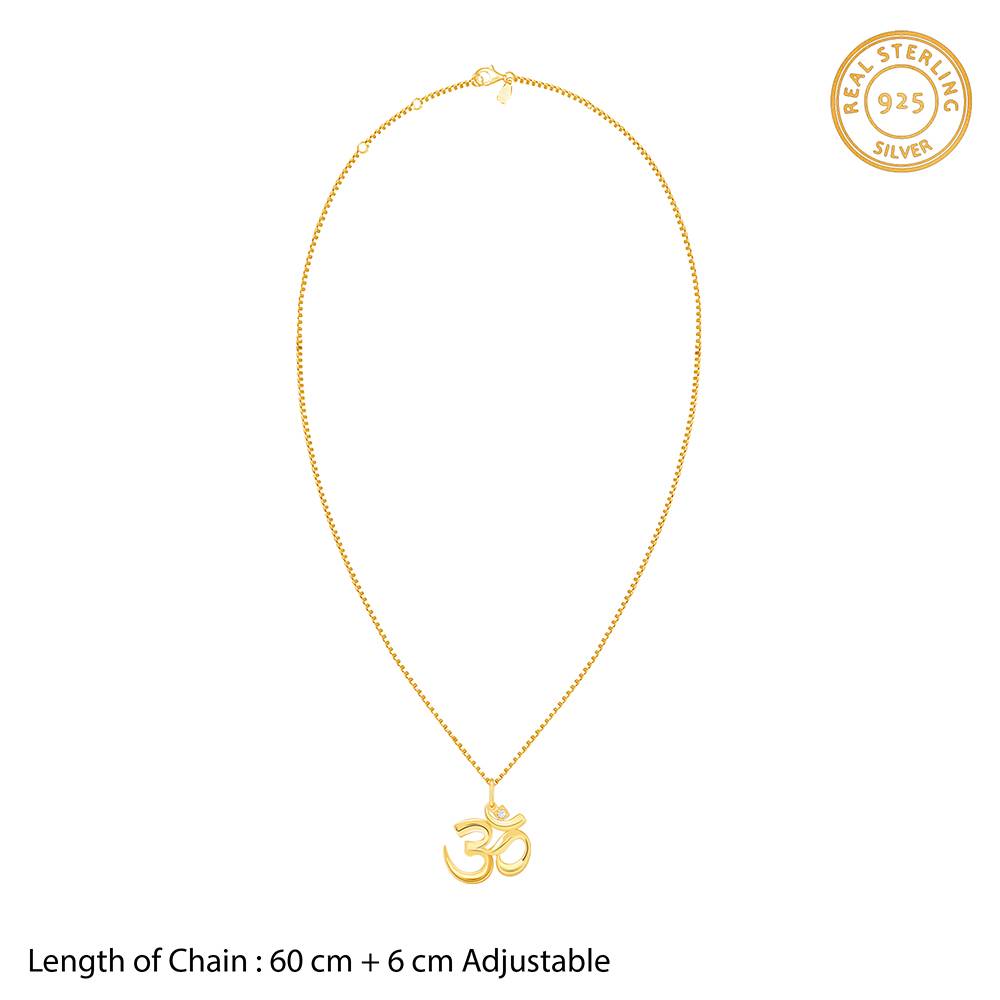 Giva 925 Silver Golden Classic Om Pendant With Box Chain For Him Warranty : PD02802