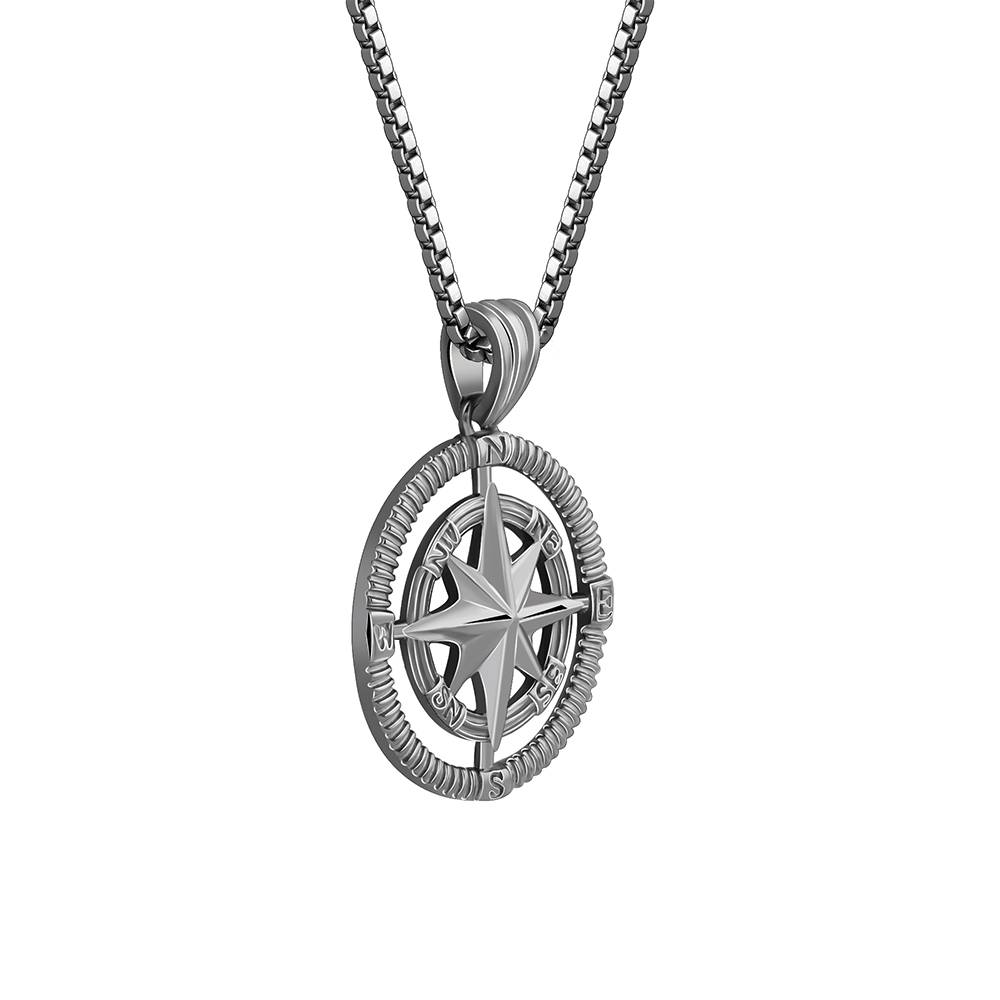 Giva 925 Silver Black Rhodium Vintage Compass Pendant With Box Chain For Him : PD02811