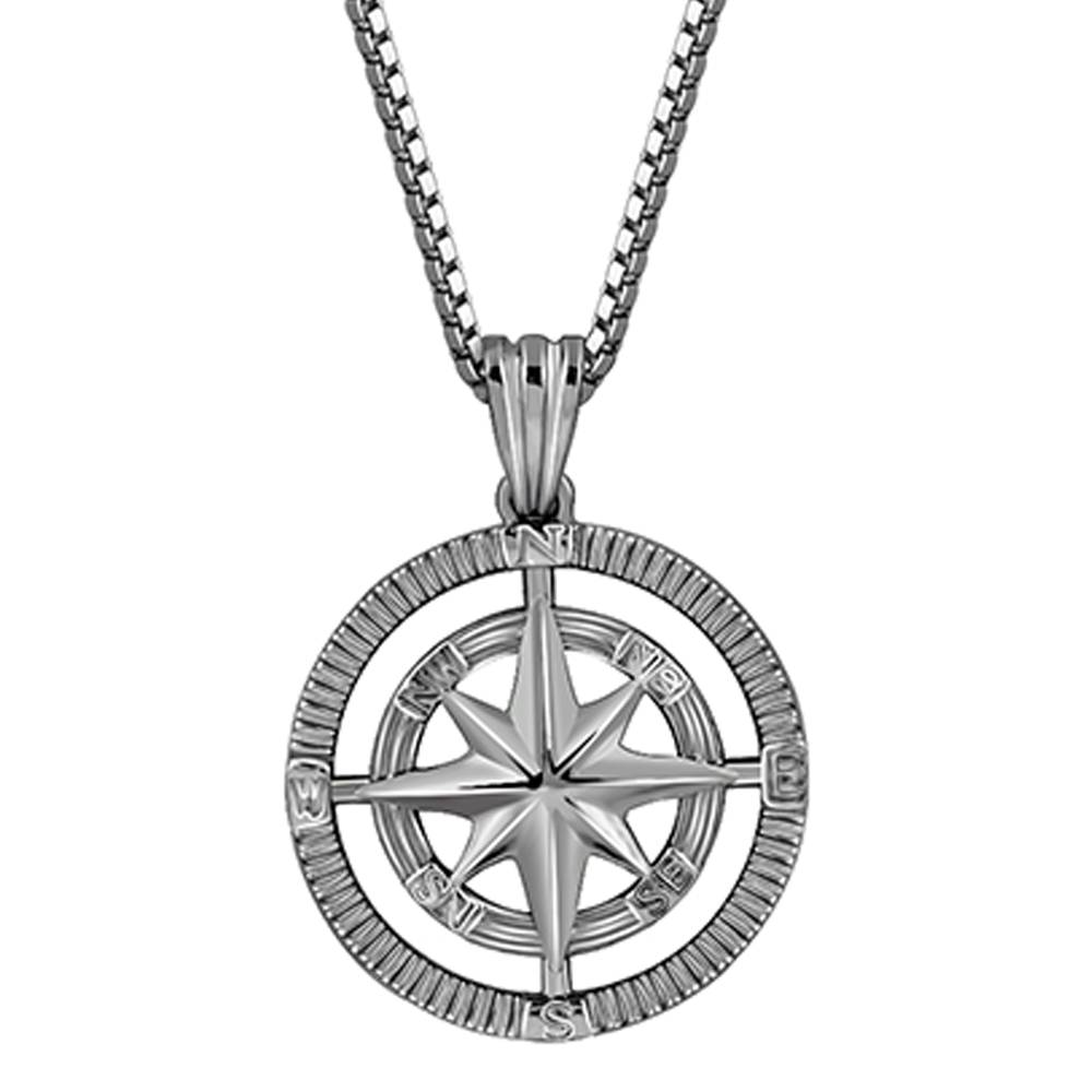 Giva 925 Silver Black Rhodium Vintage Compass Pendant With Box Chain For Him : PD02811