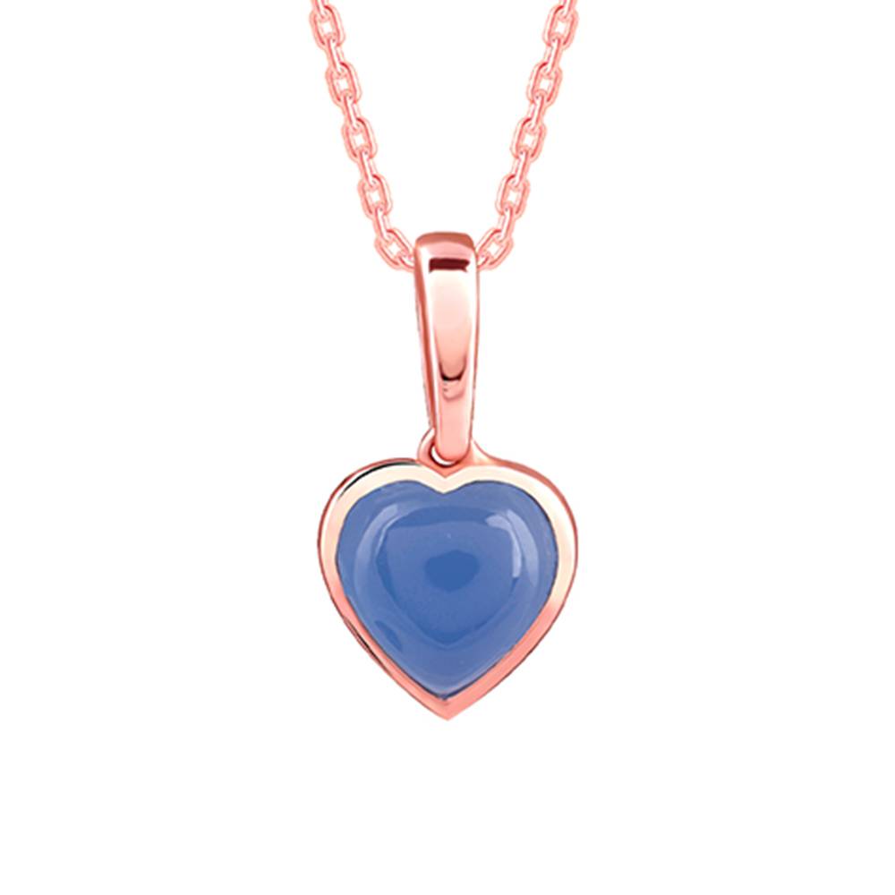 925 Rose Gold Heart Aquamarine Pendant With Link Chain : PD02841