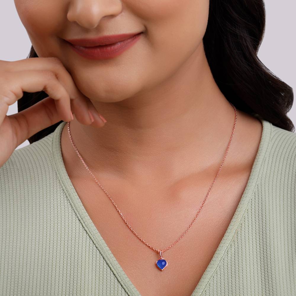 925 Rose Gold Heart Aquamarine Pendant With Link Chain : PD02841