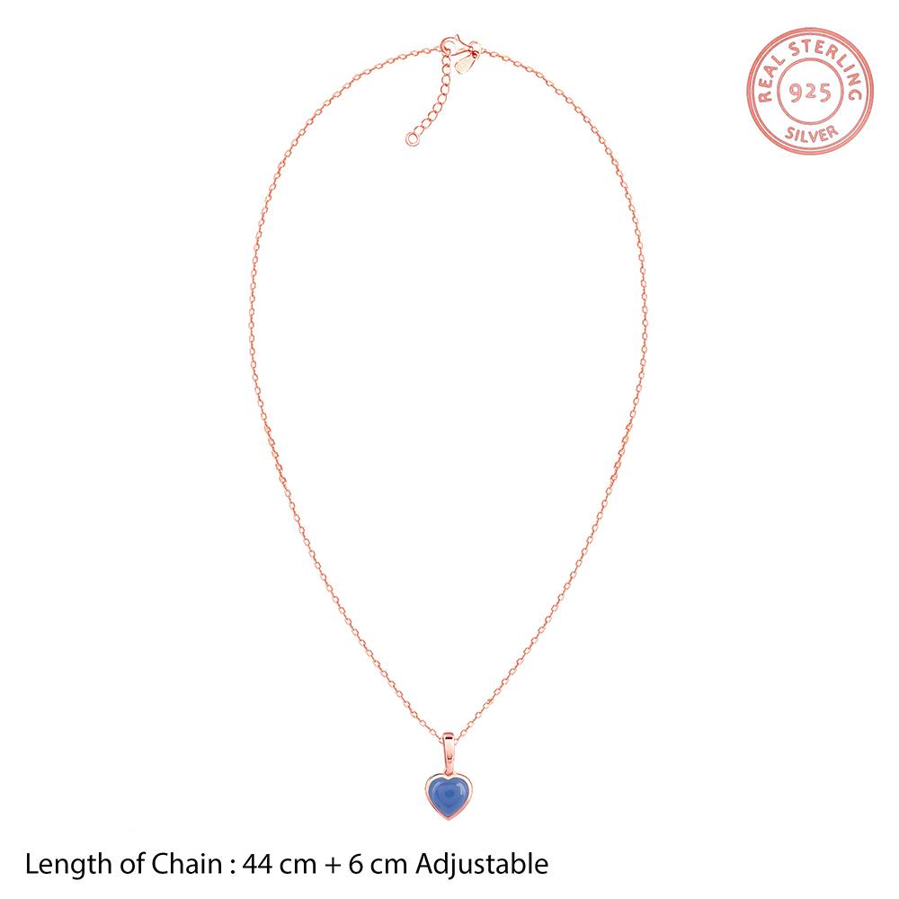 925 Rose Gold Heart Aquamarine Pendant With Link Chain : PD02841