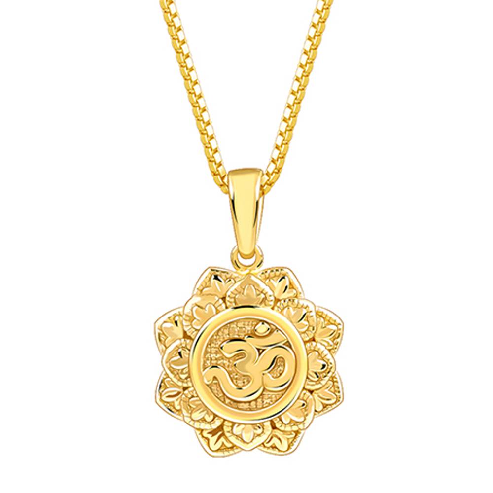 925 Silver Golden Unique Om Pendant With Link Chain : PD02870