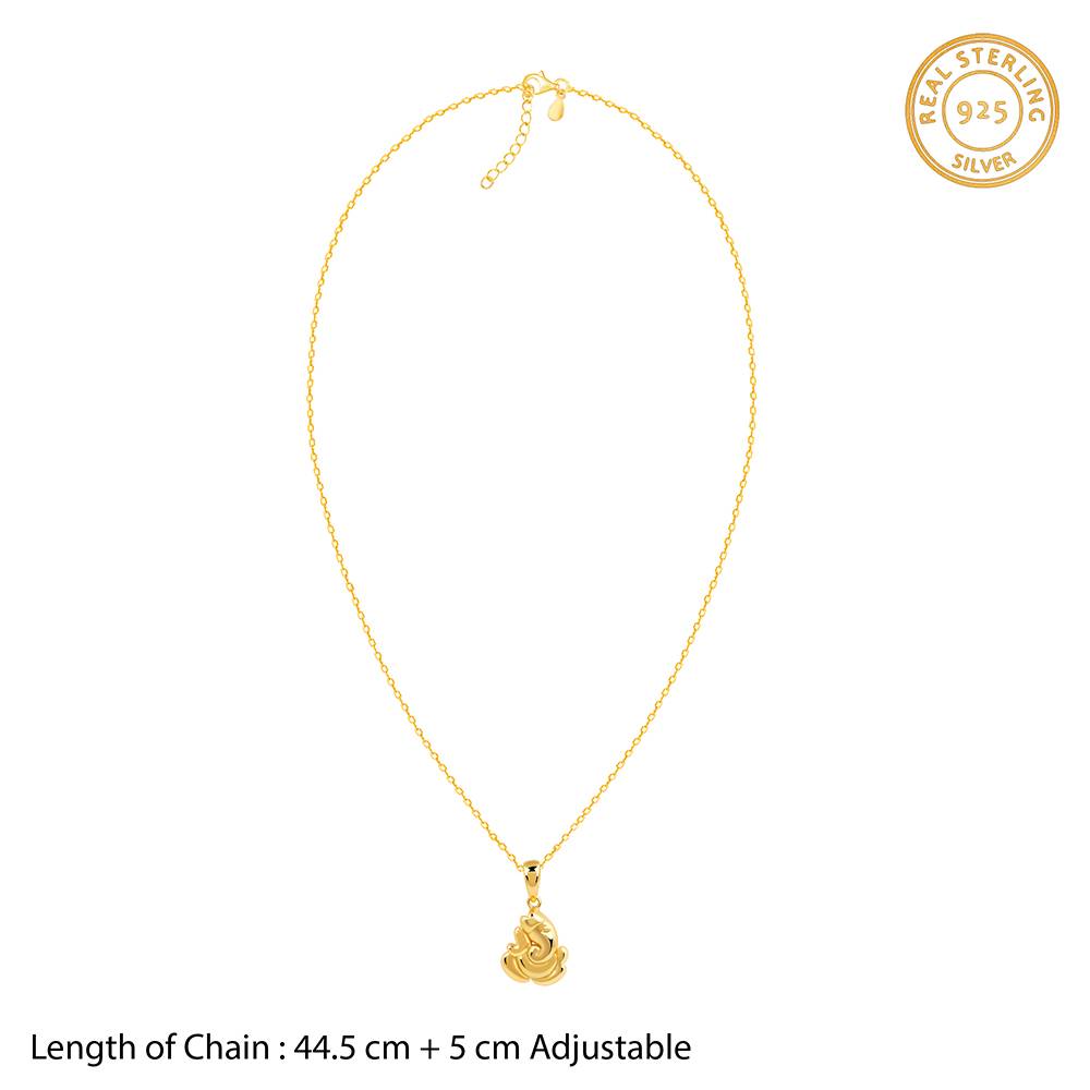 925 Silver Golden Shree Ganpati Pendant With Link Chain : PD02872