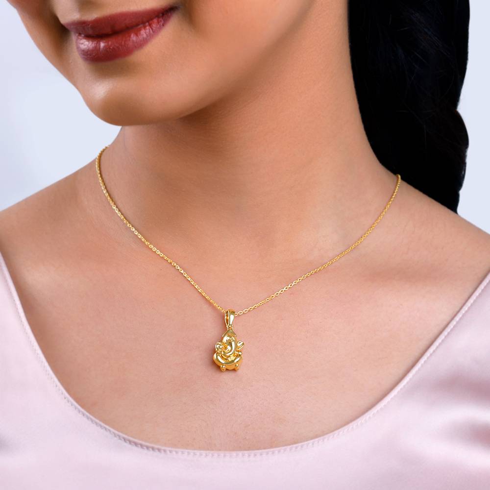925 Silver Golden Ganapati Pendant With Link Chain : PD02873