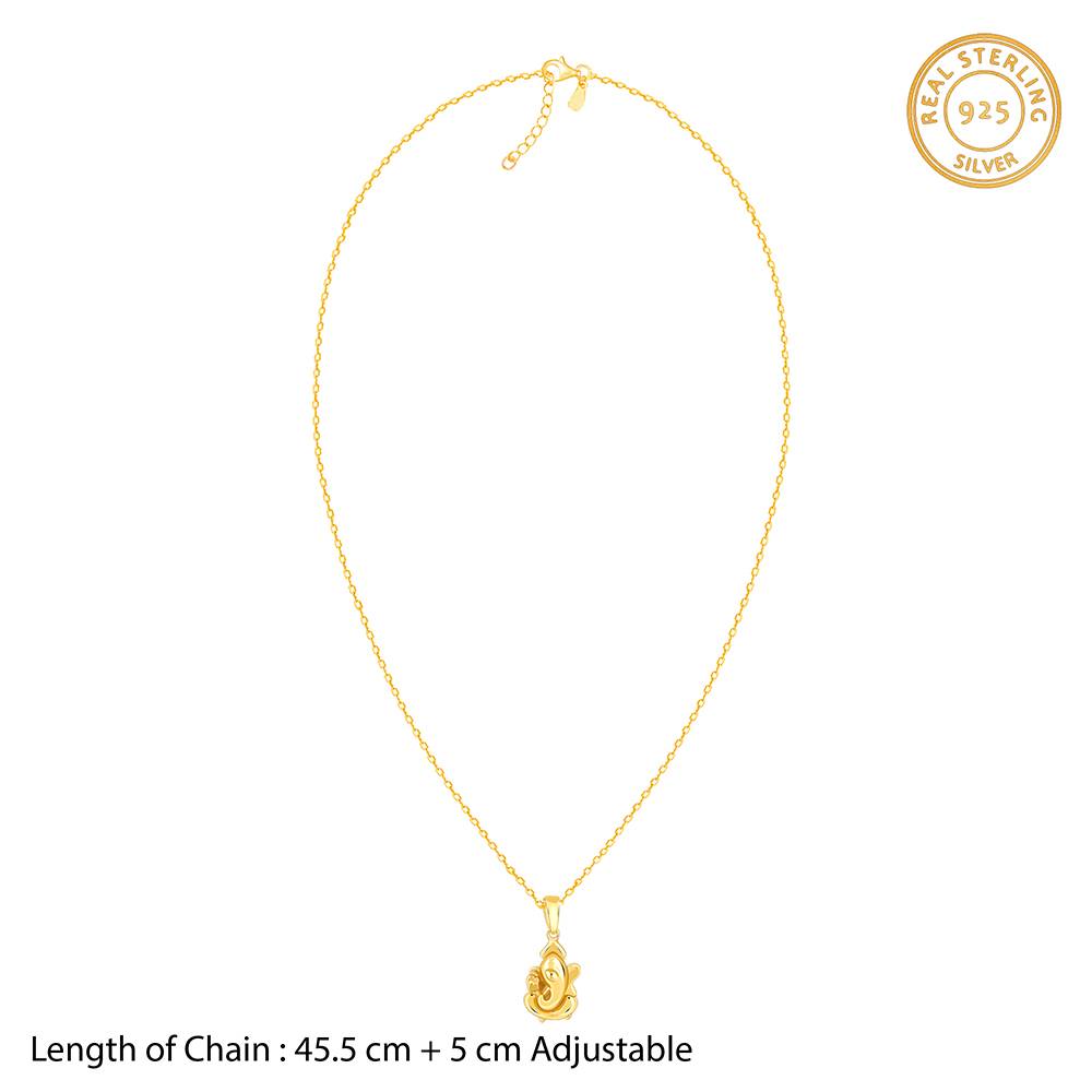 925 Silver Golden Ganapati Pendant With Link Chain : PD02873