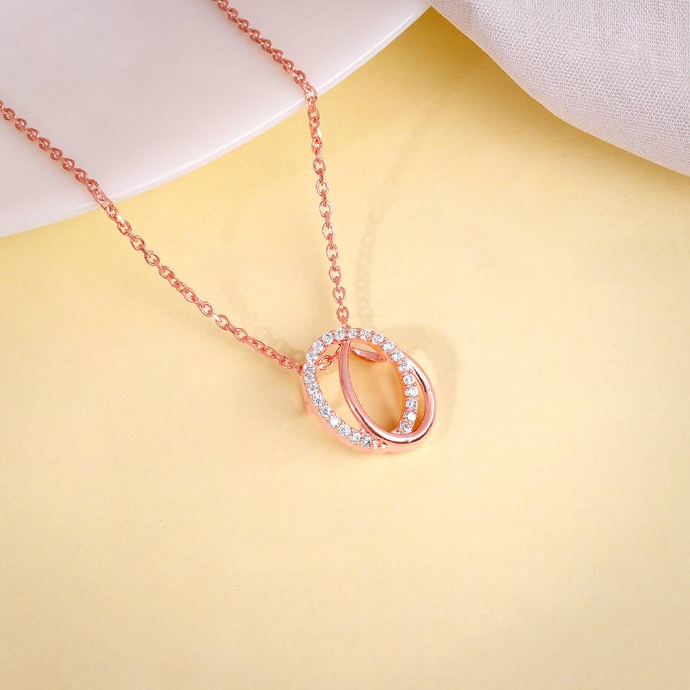925 Rose Gold Bloom Ovate Pendant With Link Chain : PD02883
